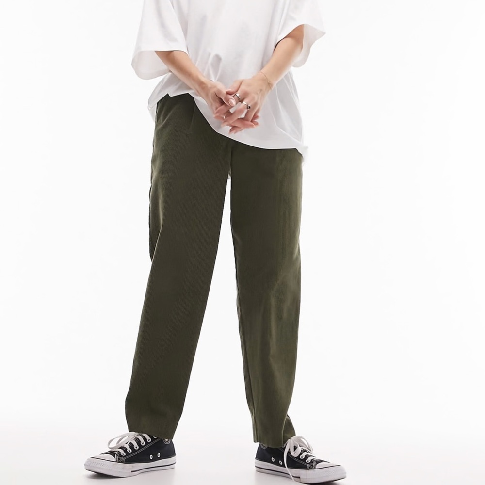 Topshop cord peg trouser in olive